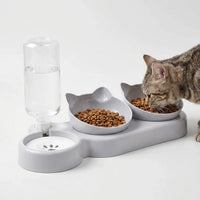Geneigtes 3-In-1-Fressnapf-Set mit Wasserspender -  Pawstation