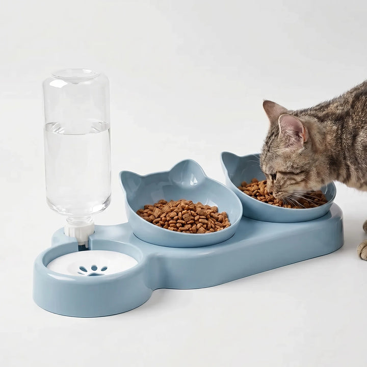 Geneigtes 3-In-1-Fressnapf-Set mit Wasserspender -  Pawstation