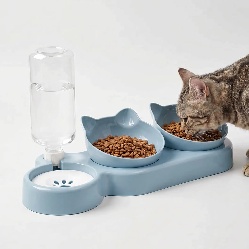 Geneigtes 3-In-1-Fressnapf-Set mit Wasserspender -  Pawstation