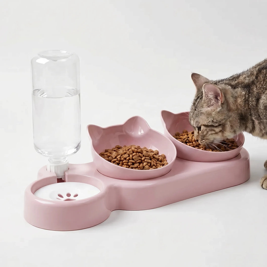Geneigtes 3-In-1-Fressnapf-Set mit Wasserspender -  Pawstation