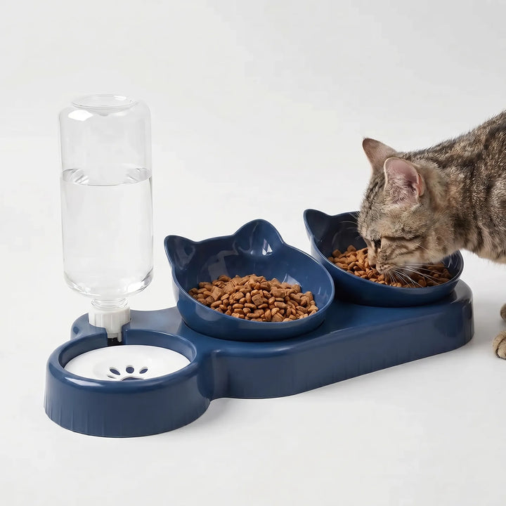 Geneigtes 3-In-1-Fressnapf-Set mit Wasserspender -  Pawstation