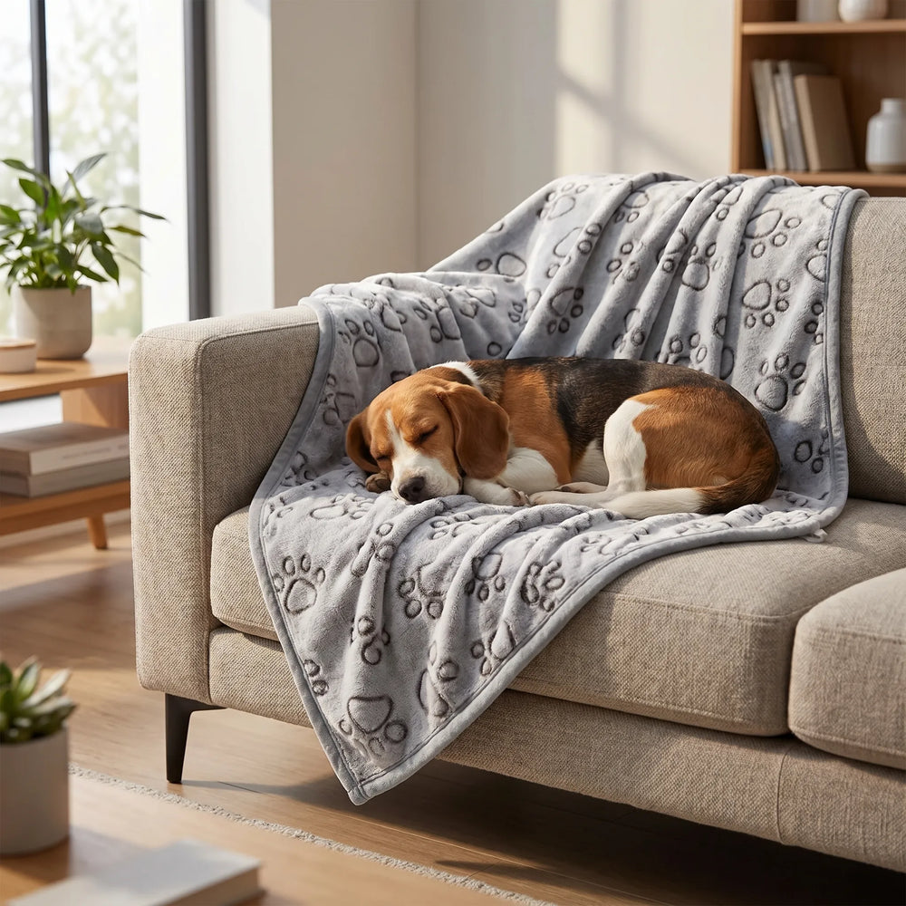 Weiche Haustierwurfdecke Mit Pfotenmuster -  FurSnuggle